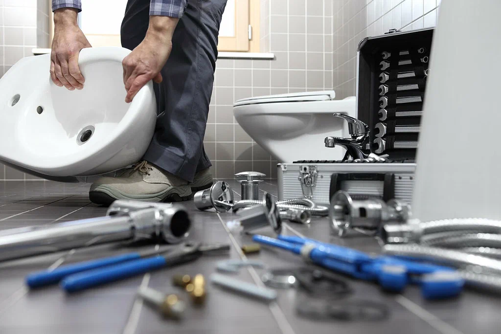 Plumbing tools prepared for a bathroom repair in Rancho Cucamonga