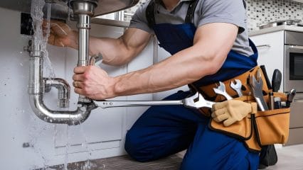 Technician using electronic equipment to detect a plumbing leak in Rancho Cucamonga